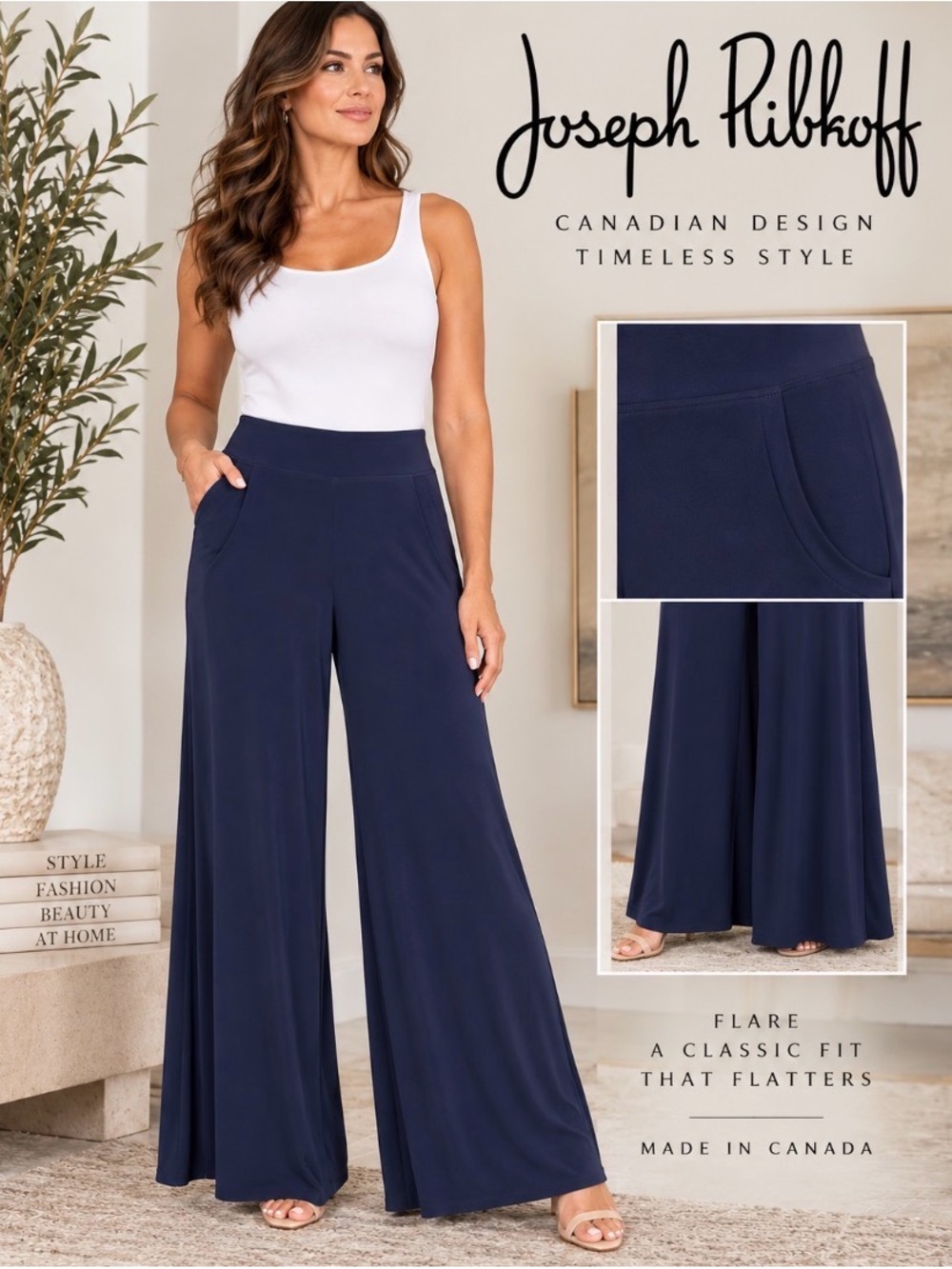 Joseph Ribkoff Midnight Blue Palazzo Wide Leg Pants NWT Size 2